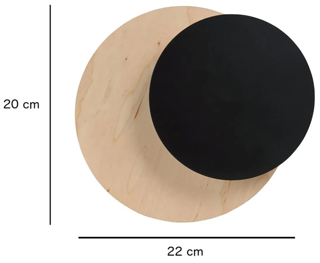 Applique 1 Luce A Disco Con Base In Legno Naturale E Acciaio Nero