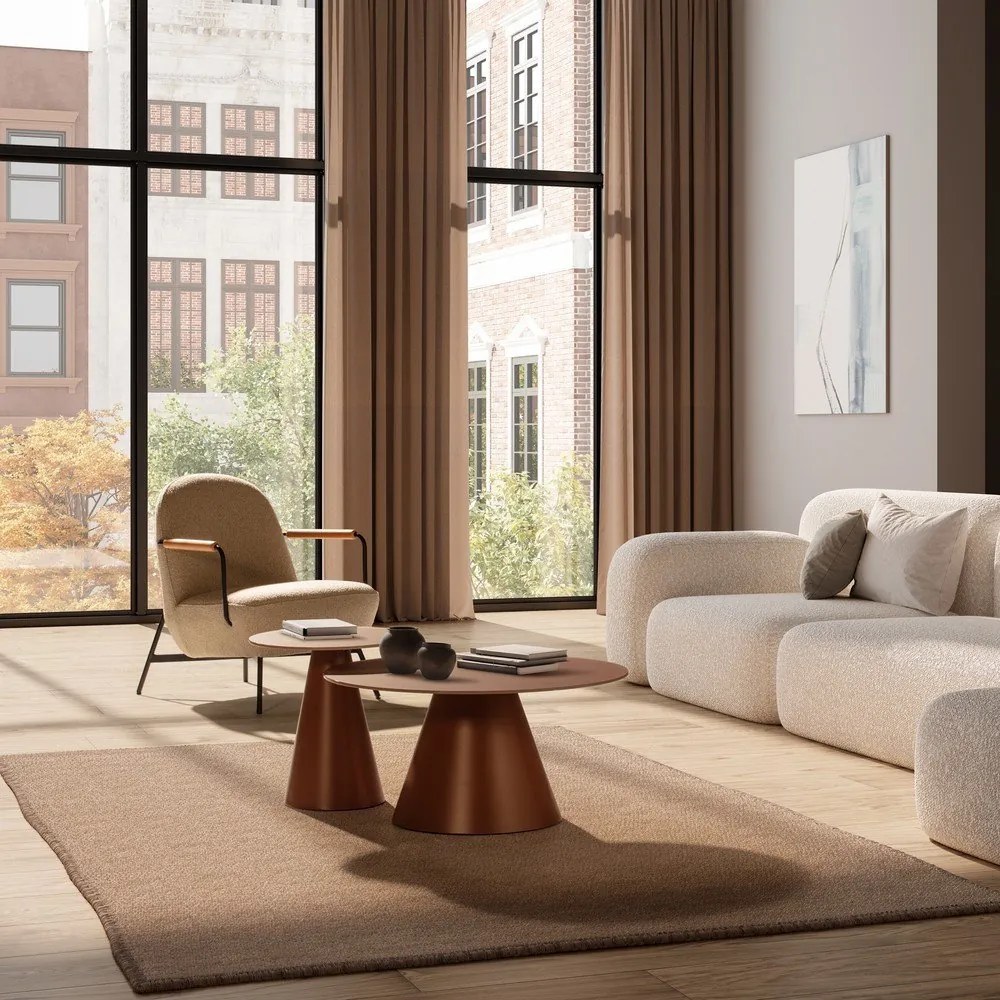 Set di tavolini da salotto rotondi marroni con piano in vetro 2 pz ø 80 cm Vida – MOME