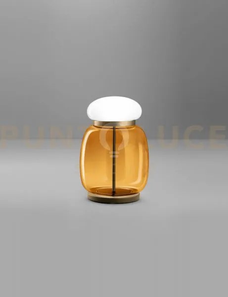 Faro lampada da tavolo g ambra scura bianco montatura ottone vernic...