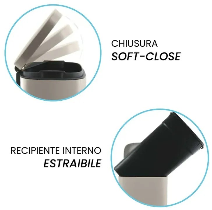 Set pattumiera 5lt a pedale e portascopino in acciaio tortora opaco Axin