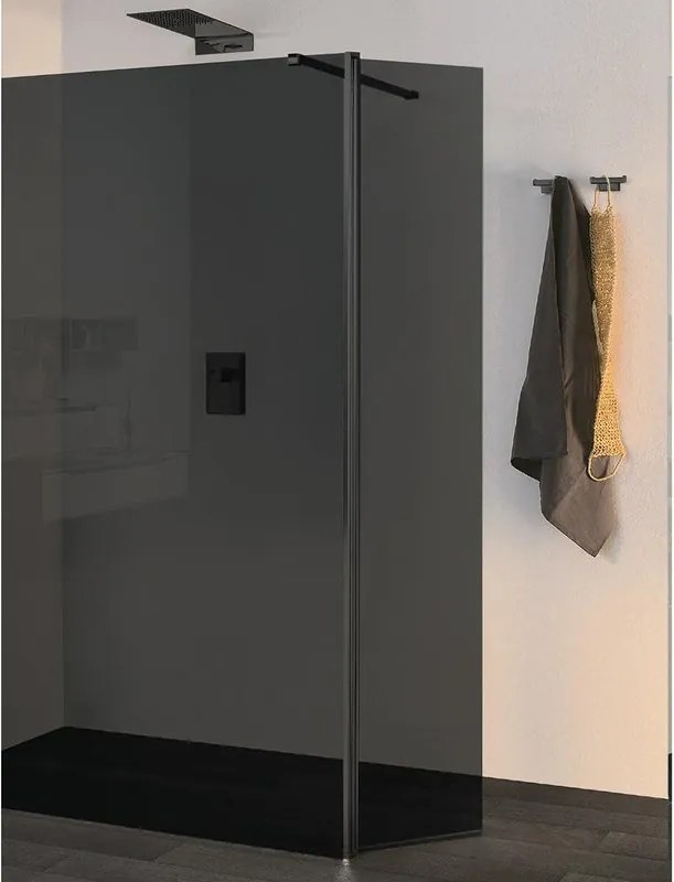 Deflettore walk-in Wens L 30 X H 200cm, vetro fumè 6 mm, profilo nero opaco