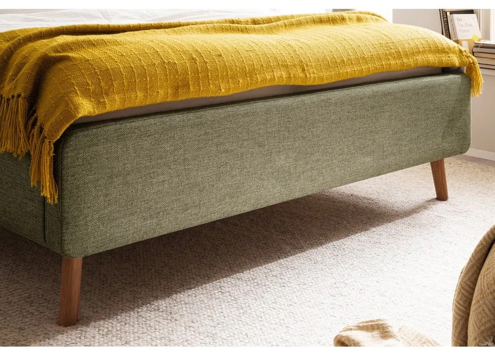 Letto matrimoniale imbottito verde con contenitore con rete inclusa 160x200 cm Lotte – Meise Möbel