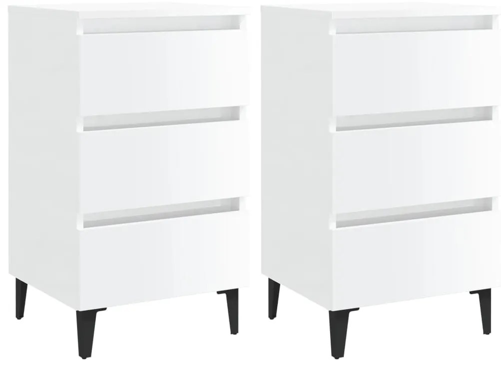 Comodini con Gambe in Metallo 2pz Bianco Lucido 40x35x69 cm