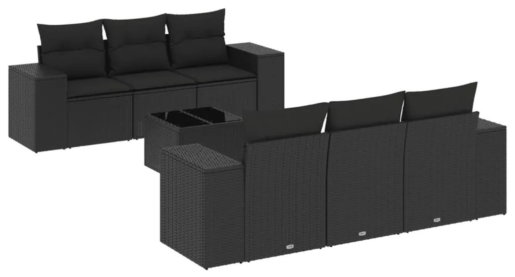 Set divani da giardino con cuscini 7pz nero polyrattan