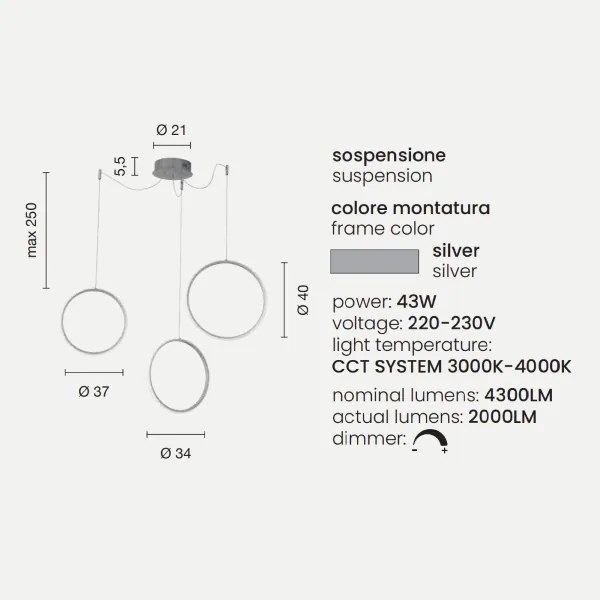 Lampada sospensione LED 43W - moderno CIRCUS Silver