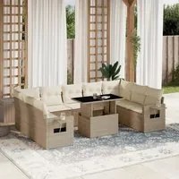 Set Divano da Giardino 10 pz con Cuscini Beige in Polyrattan 3268108