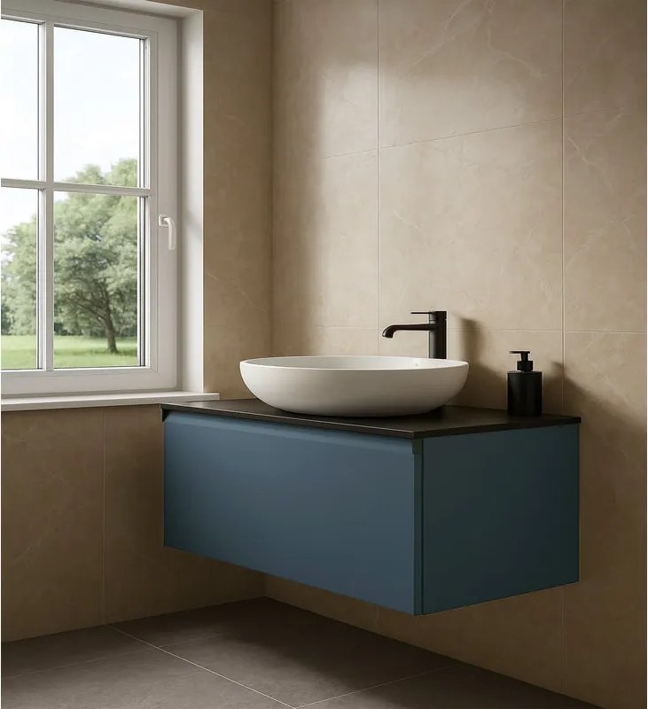 Mobile da bagno sospeso sotto lavabo L 99.5 x H 40 x P 45.5 cm blu opaco, 1 cassetto Fusion