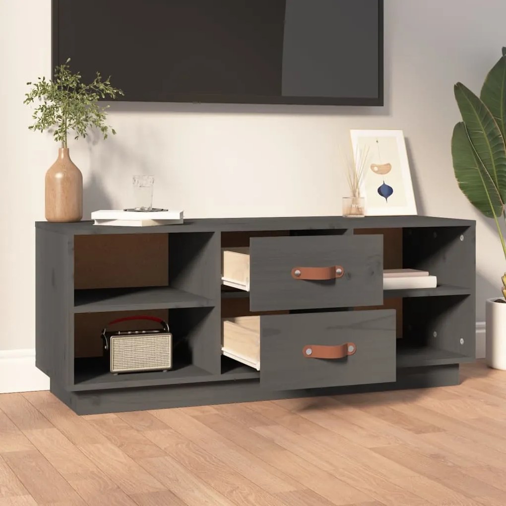 Mobile porta tv grigio 100x34x40 cm in legno massello di pino