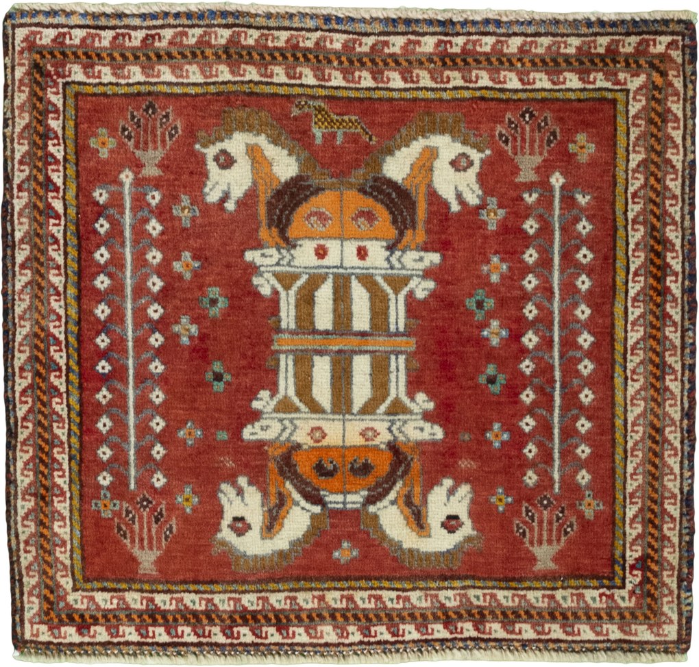 Shiraz Tappeto 60 x 60 Rosso (Iran) Annodato A Mano