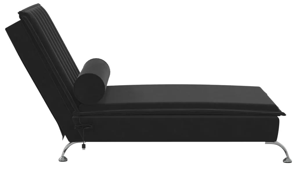 Chaise longue massaggi con cuscino a rullo nero in velluto