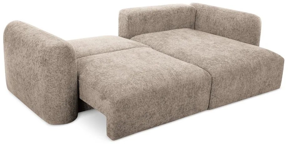 Divano angolare marrone chiaro allungabile/con contenitore (con penisola a destra/con chaise lounge) con rivestimento in ciniglia Mele – Makamii