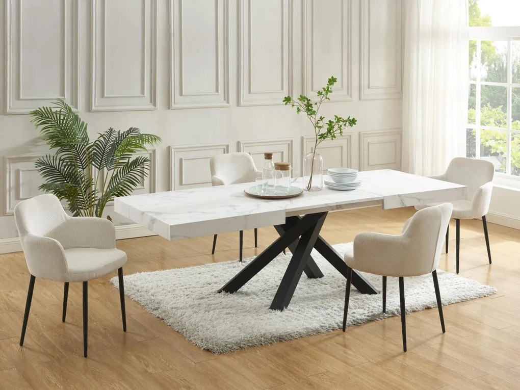 Tavolo da pranzo allungabile da 6 a 10 coperti in MDF e Metallo Effetto marmo Bianco e Nero - CATONAV