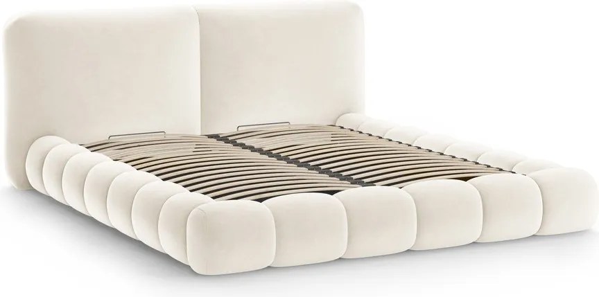 Letto matrimoniale imbottito avorio con contenitore con rete inclusa 200x200 cm Solange – Micadoni