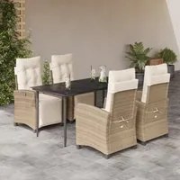 Set da Pranzo da Giardino 5 pz con Cuscini Beige in Polyrattan 3213005