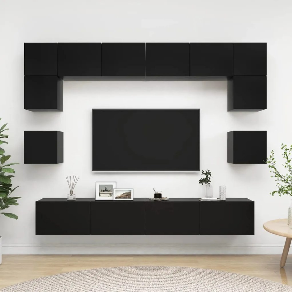 Set Di Mobili Porta Tv 8 Pz Nero İn Legno Multistrato /