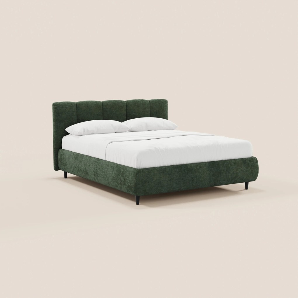 ARKAM letto imbottito con vano contenitore e testiera a lavorazione verticale - design shabby chic in tessuto certificato Oeko-Tex®