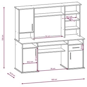 Scrivania con mensola ELIAN, rovere sonoma, grigio/bianco