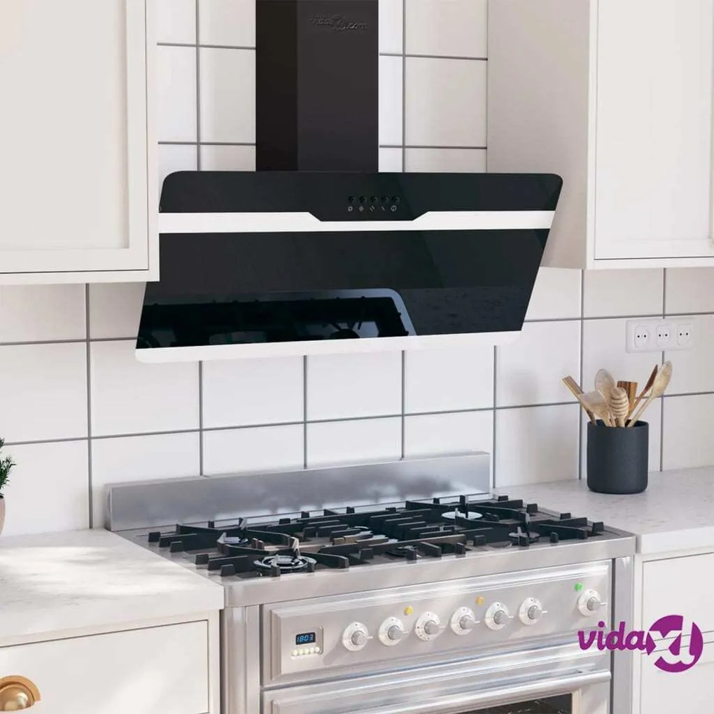 vidaXL Cappa a Parete 90 cm in Acciaio e Vetro Temperato Nero