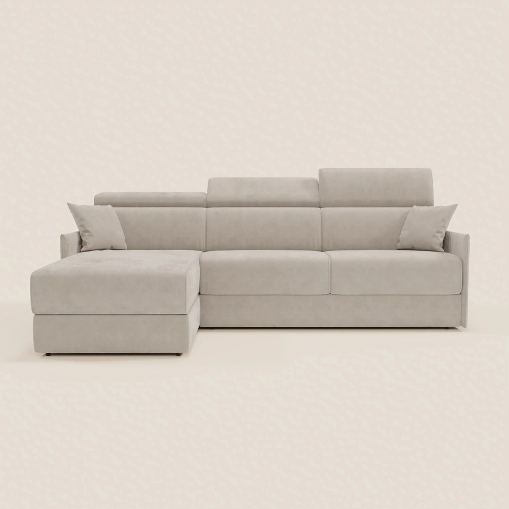 Miryam divano letto angolare compatto - poggiatesta reclinabili e penisola contenitore in tessuto smacchiabile T31