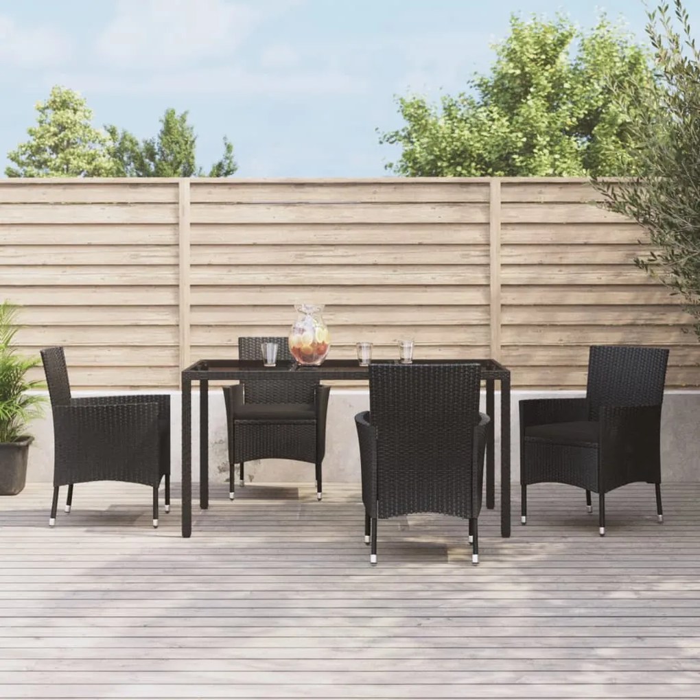 Set da pranzo da giardino 5 pz nero con cuscini in polyrattan