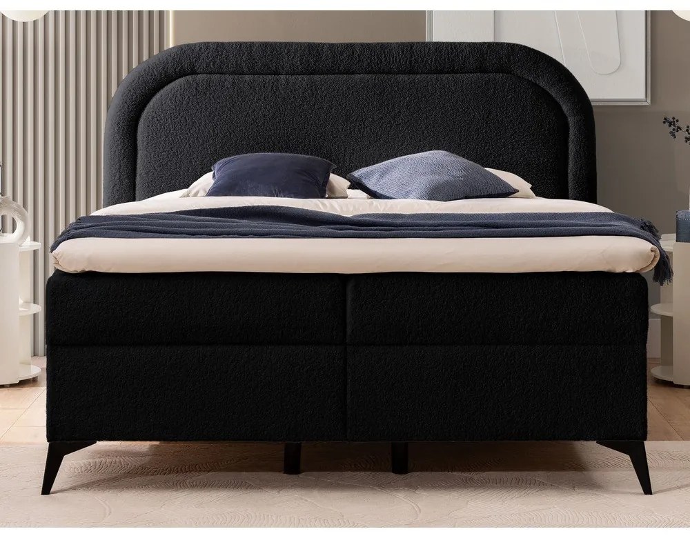 Letto boxspring nero con contenitore 160x200 cm Ornes – Ropez