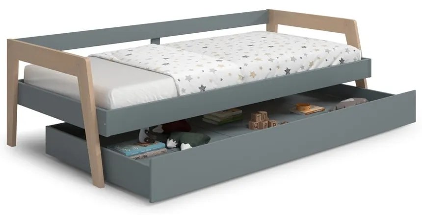 Letto da bambini estraibile verde/verde polveroso in pino massiccio con contenitore con rete inclusa 90x200 cm Carrie – Marckeric