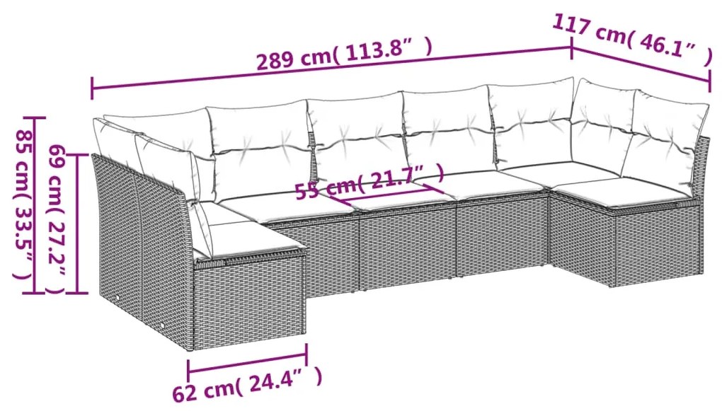 Set divani da giardino 7 pz con cuscini beige in polyrattan