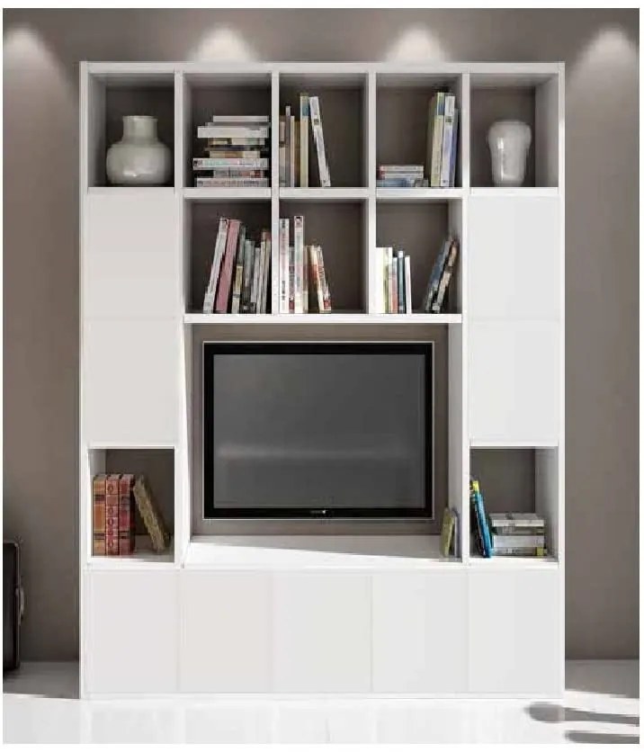 Libreria e porta tv con 12 antine bianco frassinato 218x30x218 cm