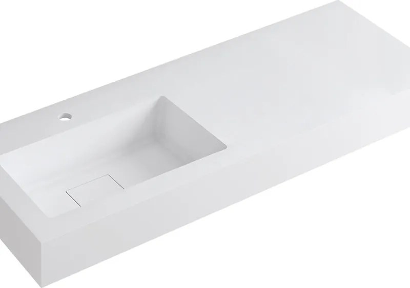 Lavabo a incasso rettangolare vasca a sinistra L 120.5 x H 15 x P 46 cm in resina bianco lucido
