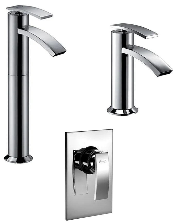 Set miscelatori lavabo alto + bidet + incasso doccia Jacuzzi rubinetteria Ray ottone cromato per piletta click clack
