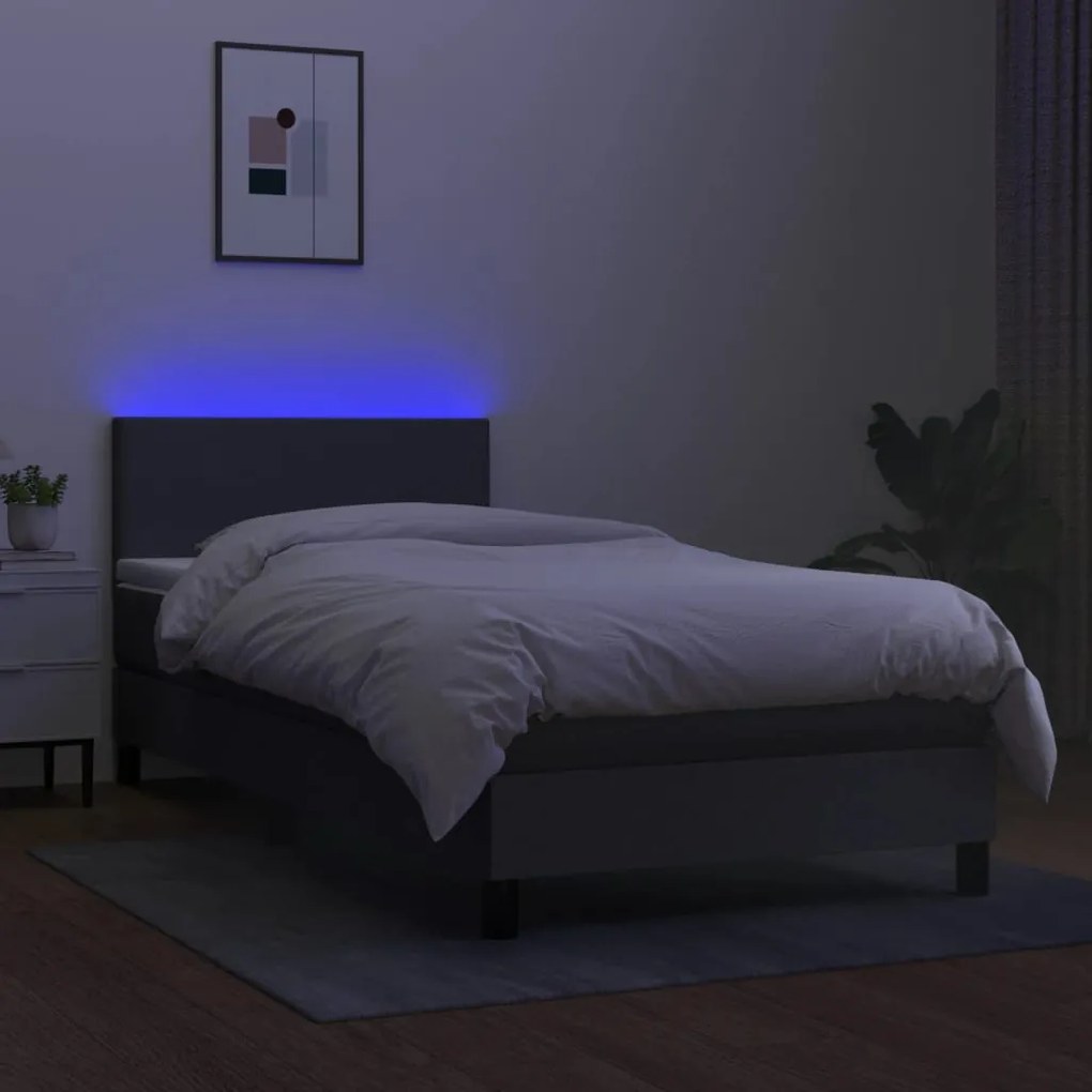 Letto a molle materasso e led grigio scuro 80x200 cm in tessuto