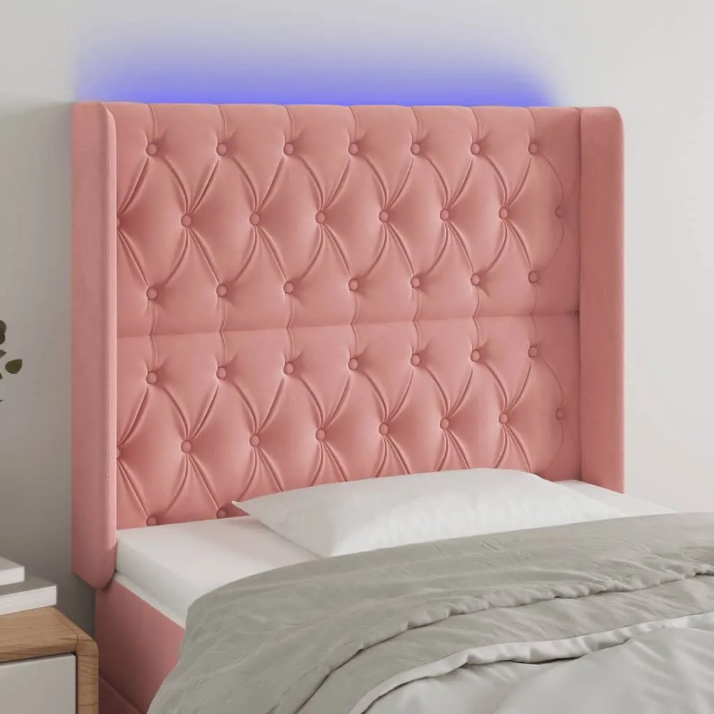 Testiera A Led Rosa 103x16x118/128 Cm İn Velluto /