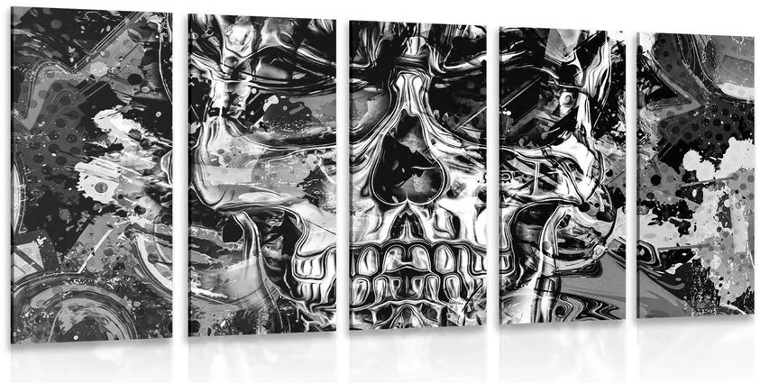 Quadri 5 pezzi – Teschio artistico in bianco e nero