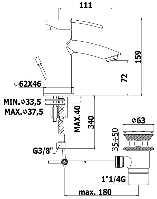 Paffoni Birillo Br071kcr Miscelatore Lavabo Ellittico Con Scarico Clic Clac Cromo