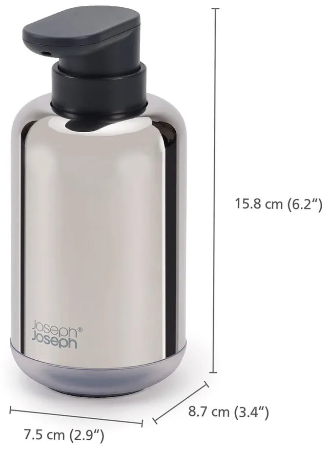 Dispenser di sapone in acciaio inox argento lucido 300 ml EasyStore Luxe - Joseph Joseph