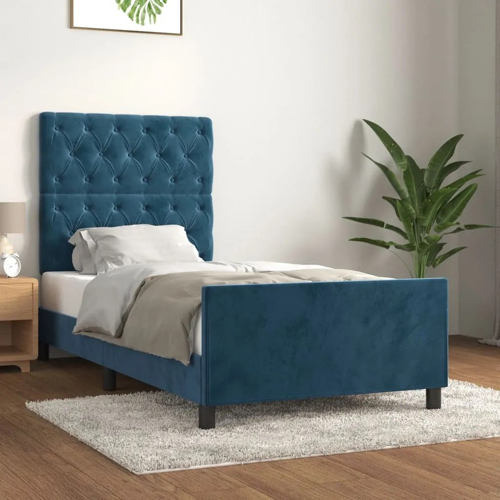 Giroletto Senza Materasso Blu Scuro 80x200 Cm İn Velluto /