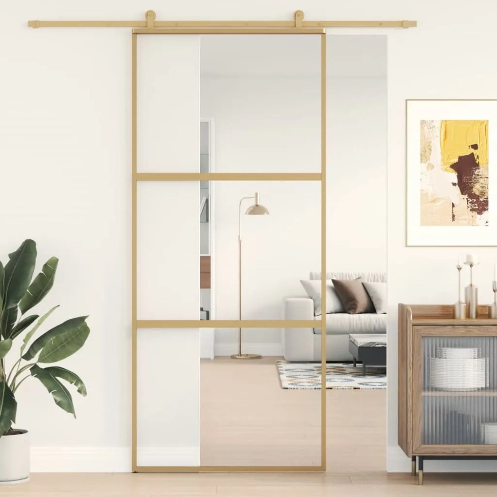 Porta Scorrevole Dorata 90x205 Vetro Trasparente Esg Alluminio /