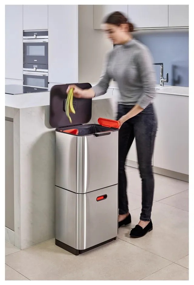 Bidone in acciaio per rifiuti differenziati in argento 60 l Totem Max - Joseph Joseph