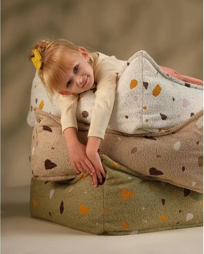 Pouf a sacco per bambini bianco con rivestimento in bouclé e ciniglia Terrazzo Square – Wigiwama
