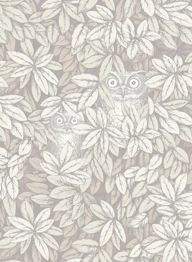 Cole & Son Tapete Foglie e Civette - White