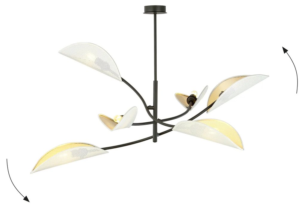 Sospensione Nordica 6 Luci Lotus In Acciaio Nero Bianco E Oro Bracci Regolabili