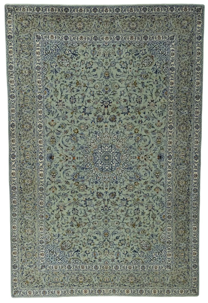 Kashan Tappeto 390 x 270 Verde (Iran) Annodato A Mano