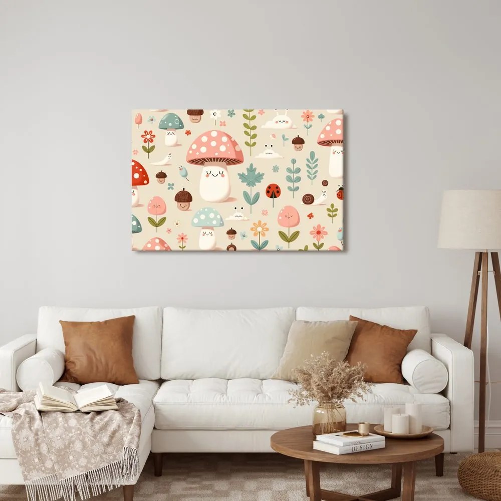 Quadro su tela – Foresta allegra con funghi e animali