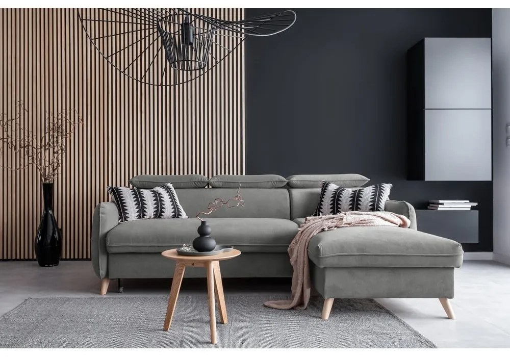 Divano letto angolare in velluto grigio chiaro (angolo destro) Sweet Harmony - Miuform