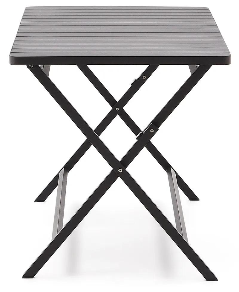 Kave Home - Tavolo da esterno pieghevole Torreta in alluminio con finitura grigio scuro 140 x 70 cm