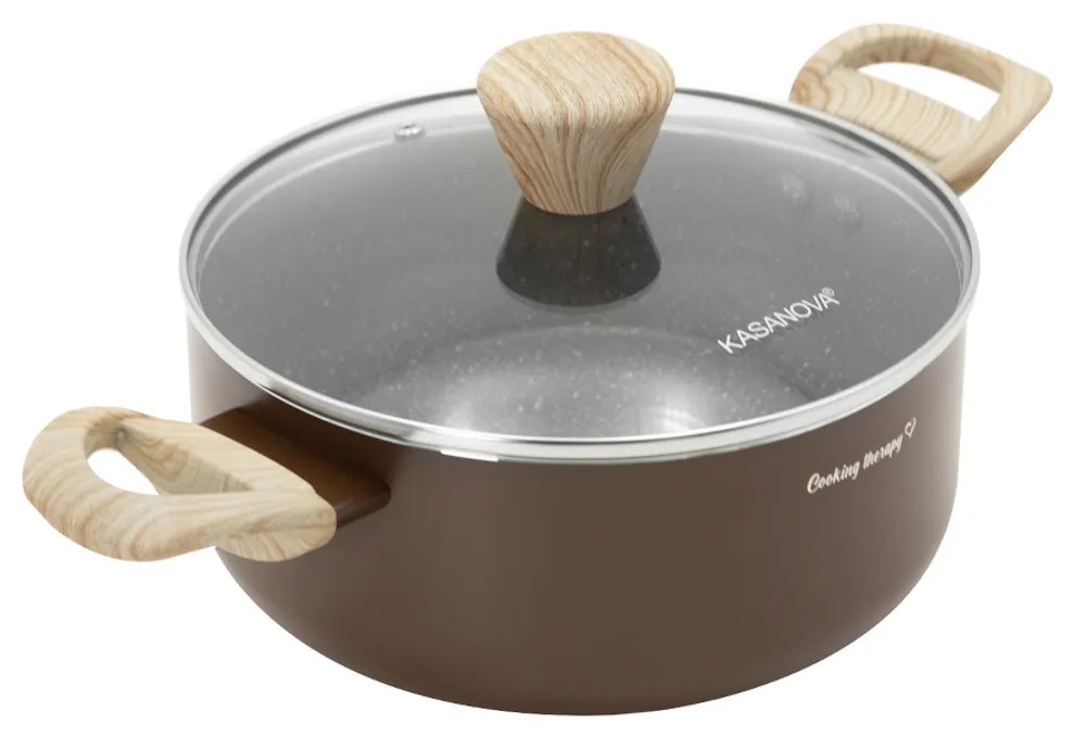 Casseruola 20 cm marrone scritta Cooking Therapy con coperchio