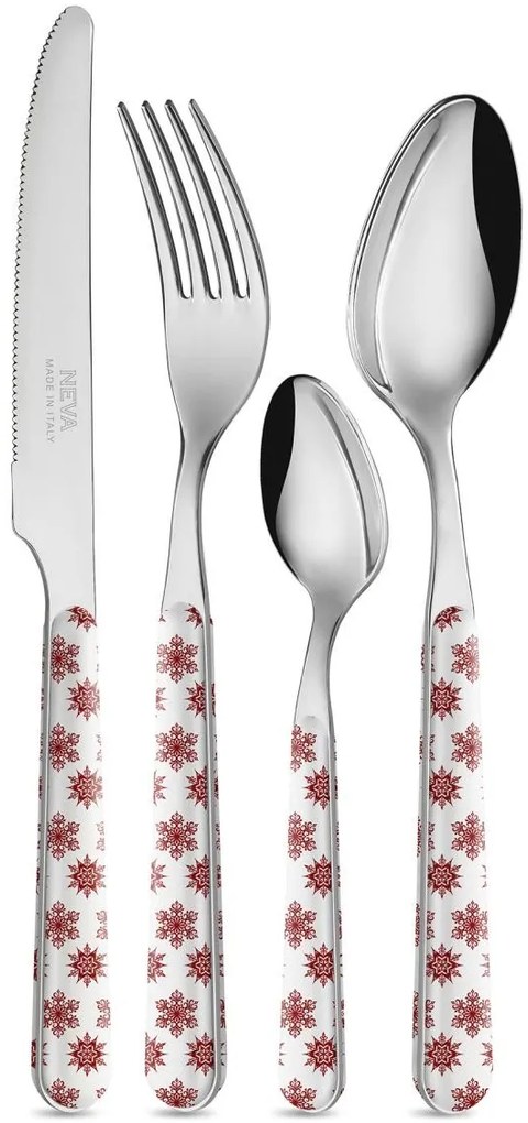 Set di Posate Natalizie Fiocchi di Neve 24 Pezzi Colore Bianco /