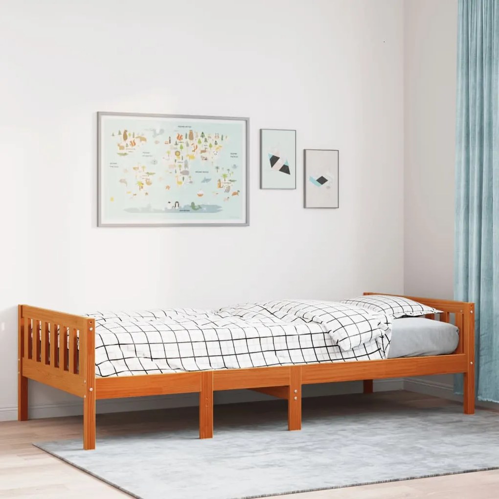 Letto Bambini Senza Materasso Marrone Cera 75x190 Cm Legno Pino /