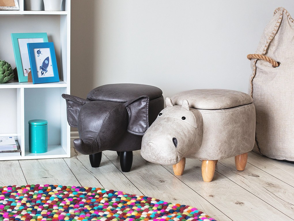 Pouf in tessuto similpelle grigio chiaro HIPPO Beliani