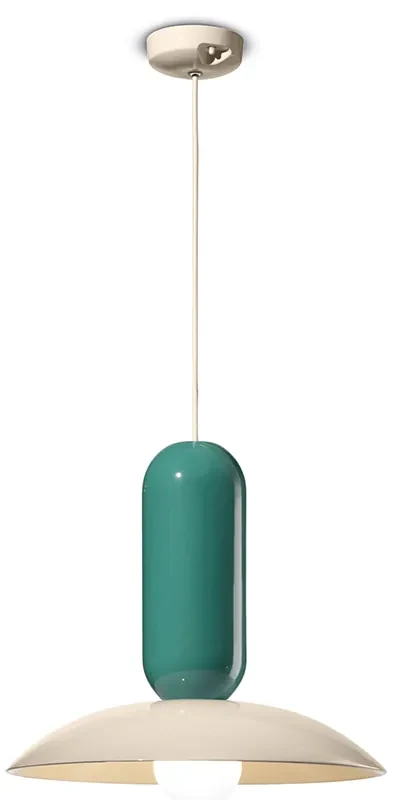 Lampadario Vintage Decò Pau Ceramica Crema E Turchese 1 Luce E27